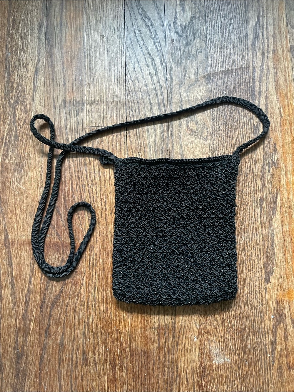 Vintage Black Beaded Crocheted Crossbody Bag